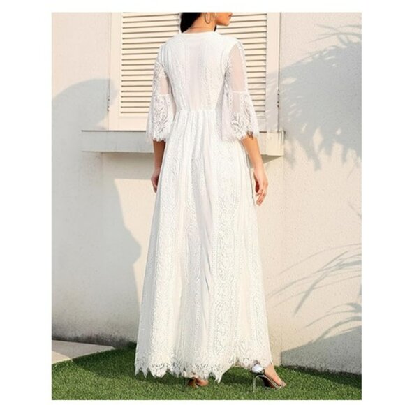 White Boho Lace Maxi Dress Sz 18 - Picture 2 of 16